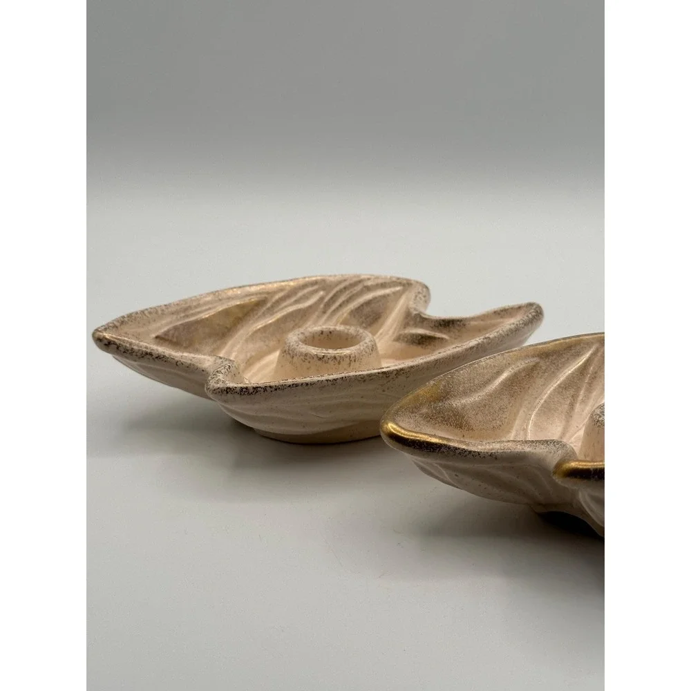 Vintage 1950s American Pottery Leaf Candlestick Holders-MCM Ceramic Candle Decor